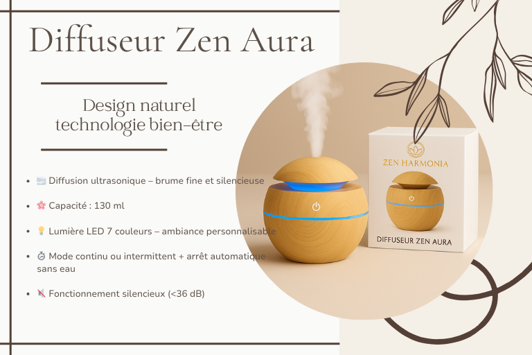 Diffuseur Zen Aura — Brume aromatique & lumière d’ambiance